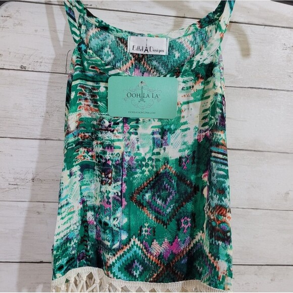 Eiffel Designs Aztec Print Tie Dye Crop Top Macrame Style Fringe Size Small - Picture 2 of 8